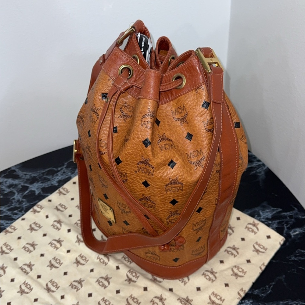 MCM Leather Bucket Drawstring Shoulder Bag AUTHENTIC - Picture 3 of 14